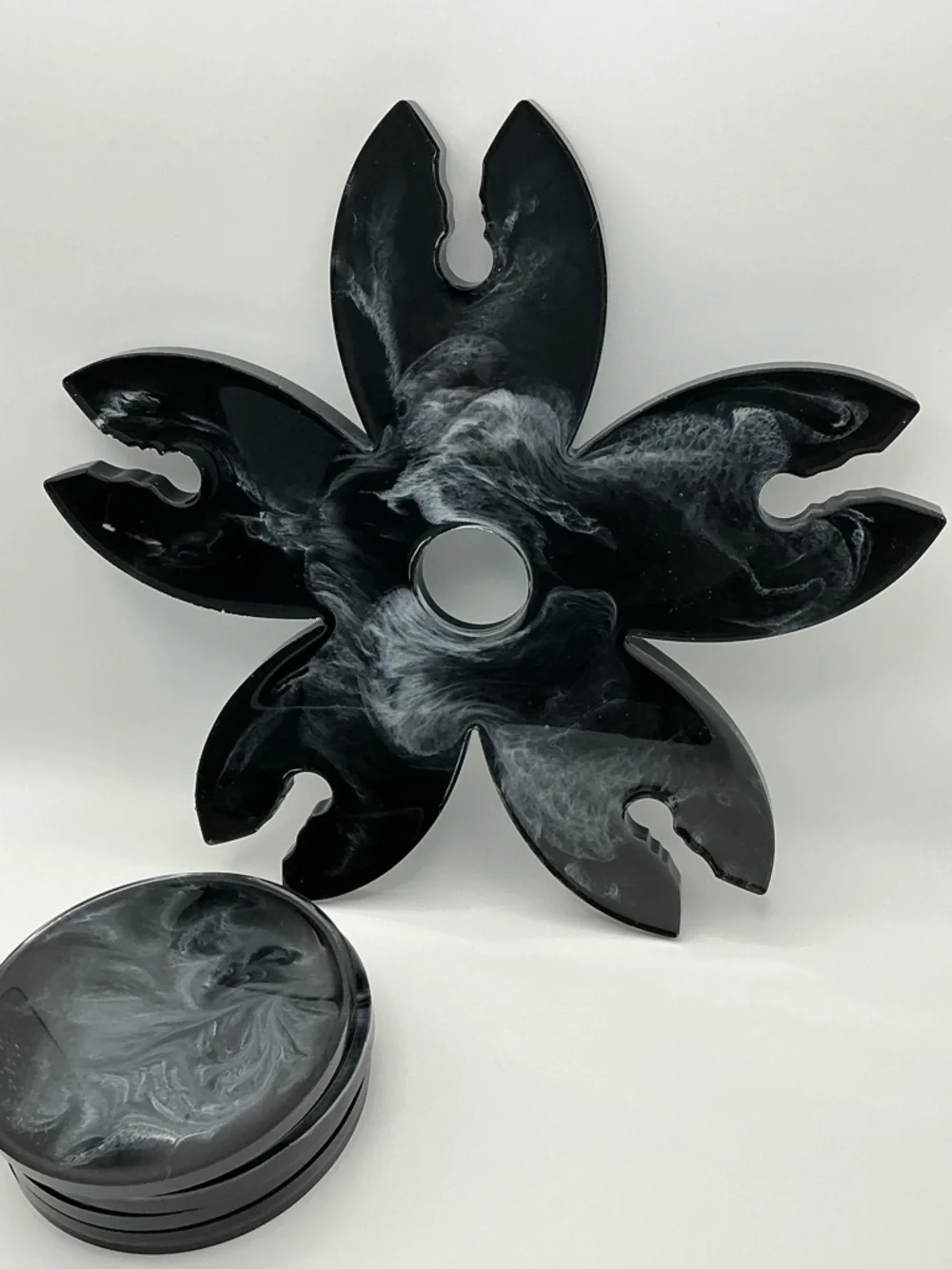 Black & White Resin Wine Bottle Stopper and Coaster Set